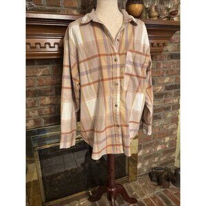 Abercrombie & Fitch Soft & F Collection Tan Plaid Oversized Flannel Size Large